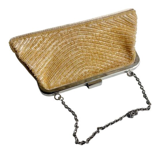 Bijoux Terner Pattern Bead Satin Kiss Lock Chain Clutch Purse - Picture 12 of 16